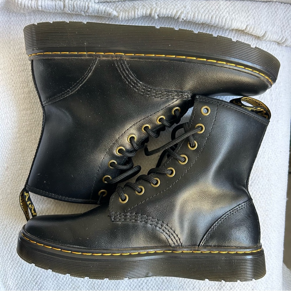 Dr. Martens ZAVALA Black Leather Boots with Yellow Stitching